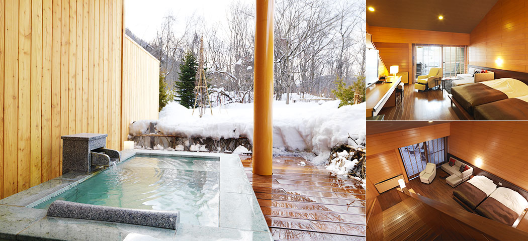 配備露天溫泉的複式木屋套房 客廳+卧房